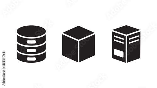 Server and database icons for web interface and software ui, flat vector symbols