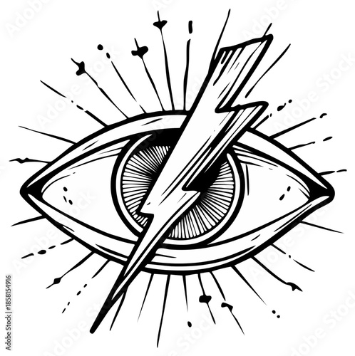 Esoteric Eye Symbol with Lightning Bolt and Radiating Lines Illustration