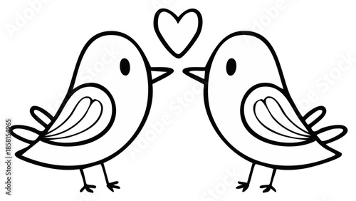 Two adorable birds with heart symbol. Lovely couple artwork illustration.