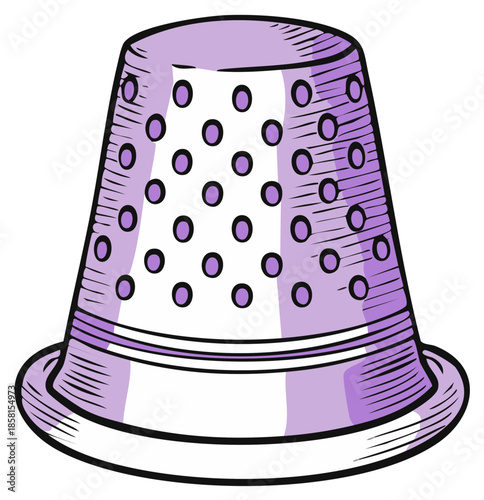 Illustration of a purple thimble used for sewing, a crafting concept.
