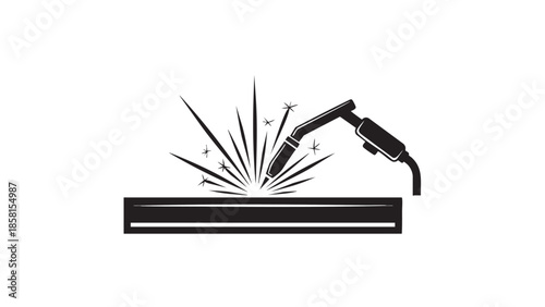 Welding torch performing sparking metalwork on a flat surface