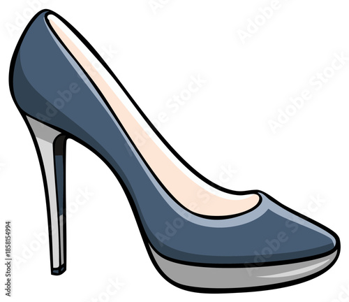 Elegant blue high heel shoe illustration fashion footwear women's style single object vector drawing design