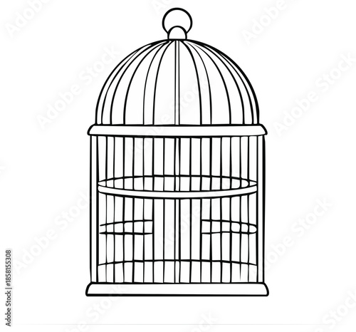 Open Empty Birdcage Illustration Outline Drawing for Coloring or Design Project
