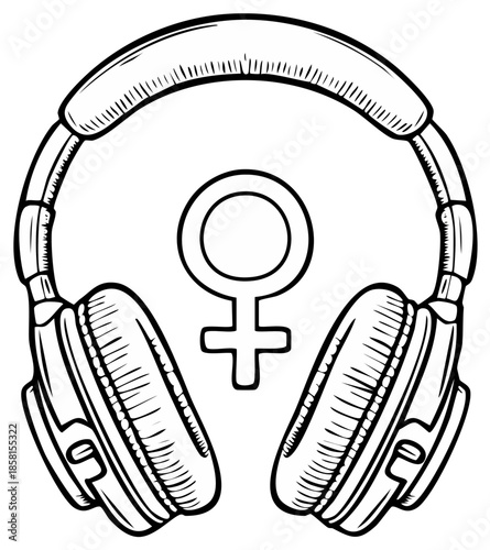Headphones with female gender symbol, vector illustration.