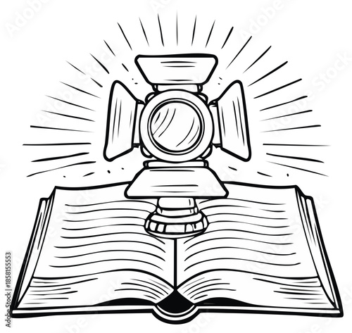 Spotlight Shining On Open Book Knowledge Enlightenment Discovery Illustration