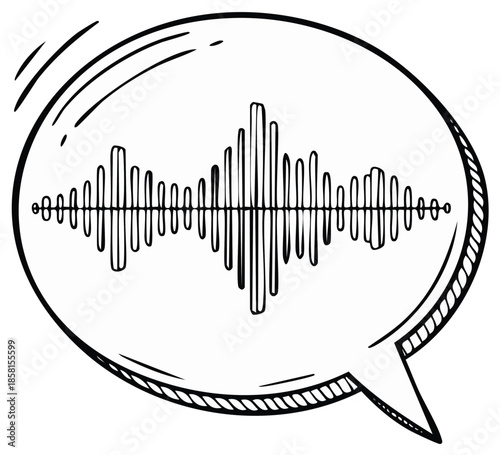 Hand drawn speech bubble containing a visual representation of sound waves creating a waveform pattern