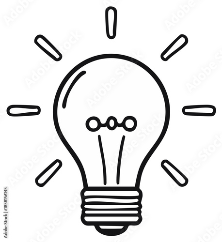 Bright light bulb icon with glowing rays, symbolizing ideas and inspiration