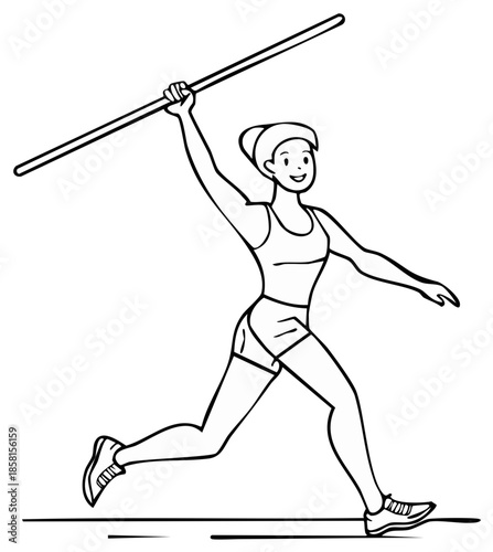Female athlete in silhouette running and throwing javelin, active lifestyle, sports illustration