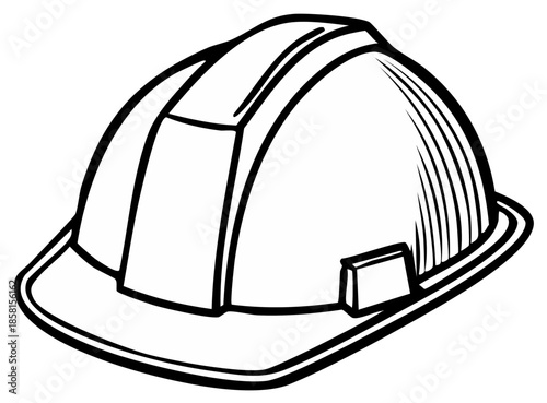 Black and white line drawing of a protective hard hat for construction workers