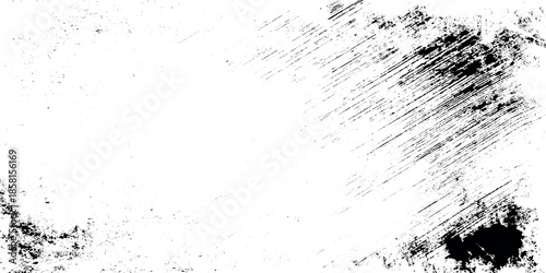 Abstract black and white brush strokes create a textured distressed corner effect with a rough artistic feel