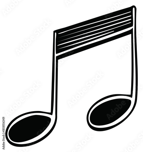 Stylized musical note with two beamed eighth notes on white background