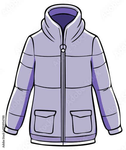 Light Purple Puffer Jacket with Pockets and Zipper Front