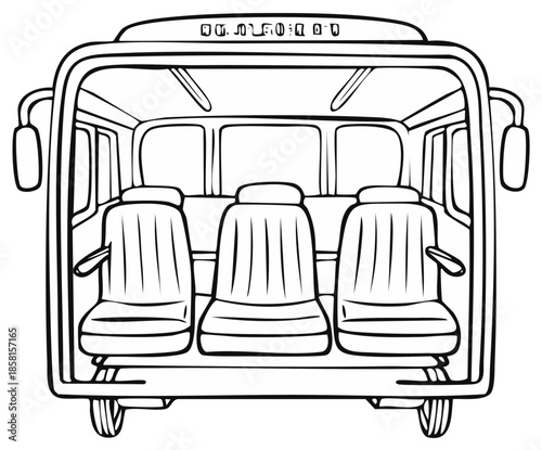 Line Art View Inside Bus Transport Passengers With Seats Illustration Isolated