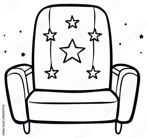 Cozy Armchair with Star Garlands Line Art Illustration Comfort and Relaxation in Interior Design