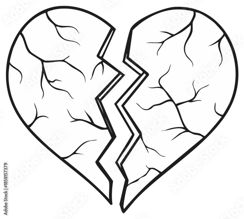 Broken heart graphic illustration, crack concept, feelings, love, sorrow