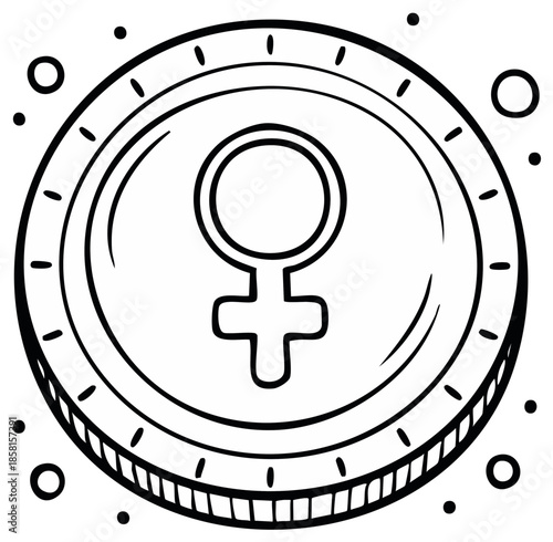 Feminine Symbol Coin Outline Icon Represents Women Empowerment and Equality