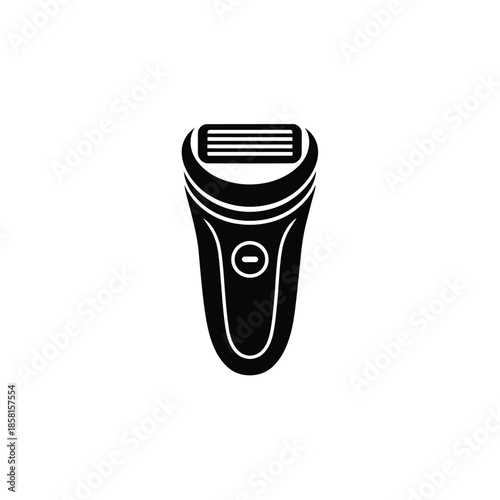 A sleek black silhouette icon illustrates a modern electric shaver with a prominent foil head
