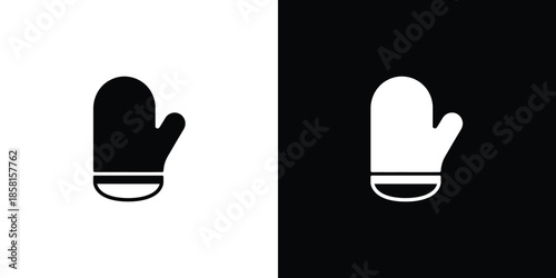 Black and white vector icons portray an oven mitt symbol against contrasting backgrounds
