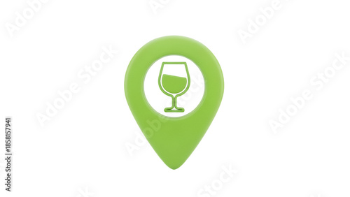 Фотография Green location pin with wine glass PNG isolated on transparent background, bar o