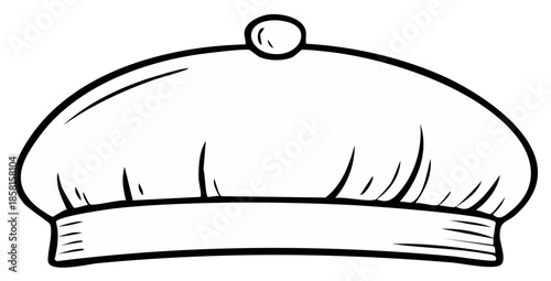 Simple Line Drawing of a Classic Beret Hat with a Pom Pom Detail