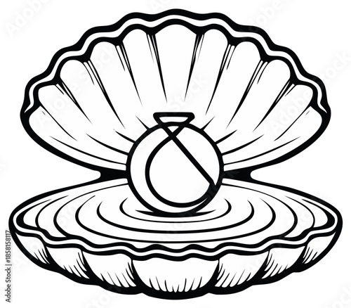 Open Seashell Revealing a Single Lustrous Pearl Isolated on White