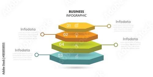 3d layers business infographic template with 4 steps. Diagram chart template for business presentation. Vector illustration.