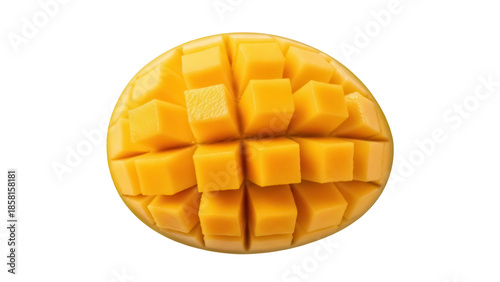 Bild auf Leinwand Delicious diced mango isolated PNG, vibrant yellow fruit cut into cubes on trans