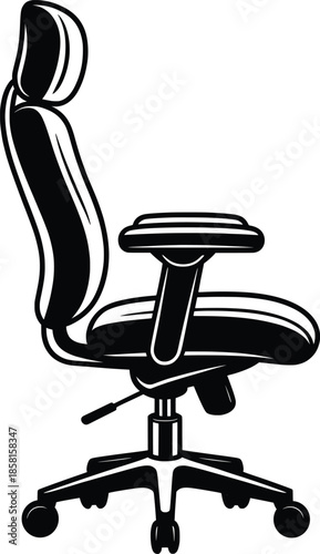 Ergonomic Office Chair Side View Illustration, Adjustable Swivel Desk Chair.