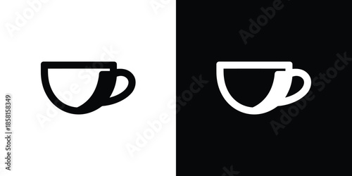Minimalist black and white coffee cup icons display beverage containers with handles