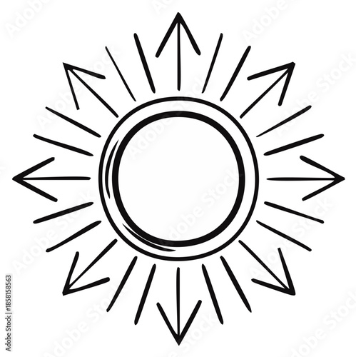 Hand Drawn Sunburst Circle Illustration Black Lines on White Background Graphic