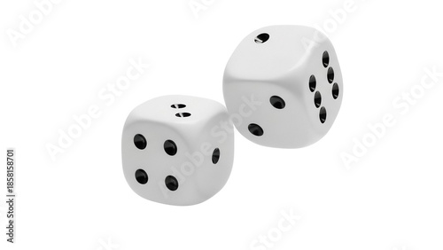Two white dice PNG isolated on transparent background, game of chance and gambling concept for casino and board game design