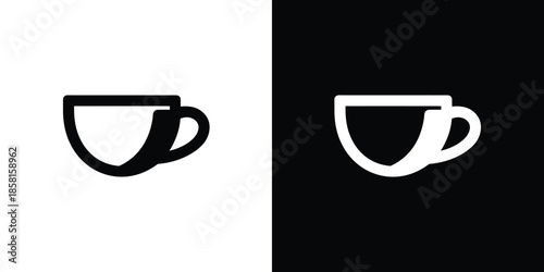 Simple vector icons show a coffee cup symbol in black and white against contrasting backgrounds