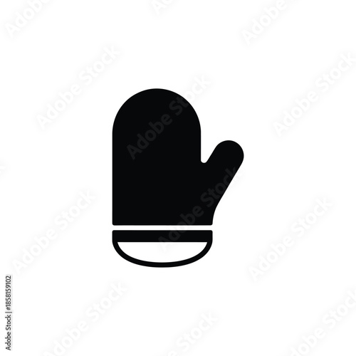 This is a black silhouette of a kitchen oven mitt with a wide cuff detail on a white background