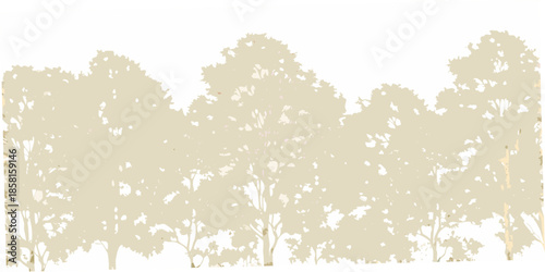 Silhouetted trees against a light muted background create a peaceful scene