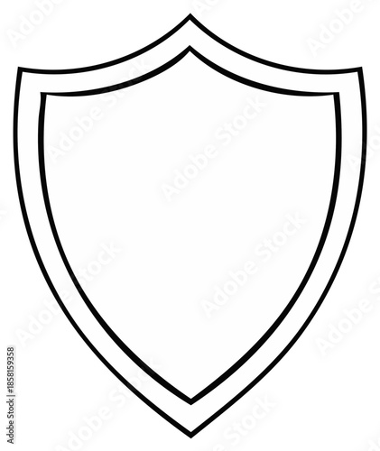 Outline of a Blank Protective Shield Symbolizing Strength and Defense in Bold White Lines