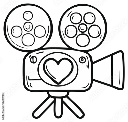 Cute Film Projector Cartoon with Heart Emblem for Valentine's Day Movies