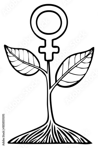 Feminine Growth Symbol in Black and White Illustrative Design