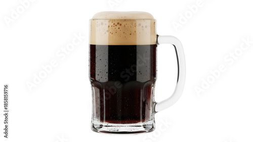 Quadro em tela Dark beer in glass mug isolated PNG, refreshing stout with foam on transparent b