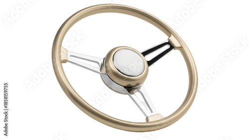 Tableau sur toile Classic gold steering wheel isolated PNG, vintage car part for restoration and c