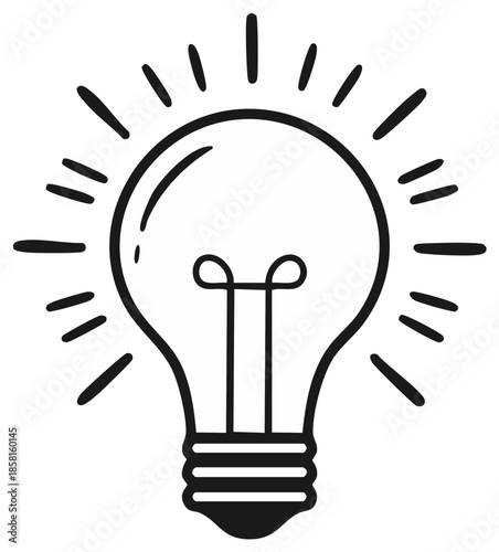 Cartoon drawing of illuminated lightbulb concept representing idea and innovation