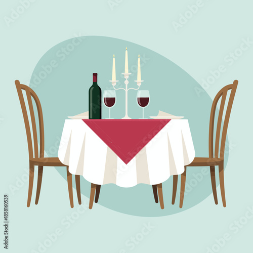 An elegant dining setup featuring a beautifully arranged table with wine glasses and a candle centerpiece captures a moment of sophistication perfect for romance or celebration.