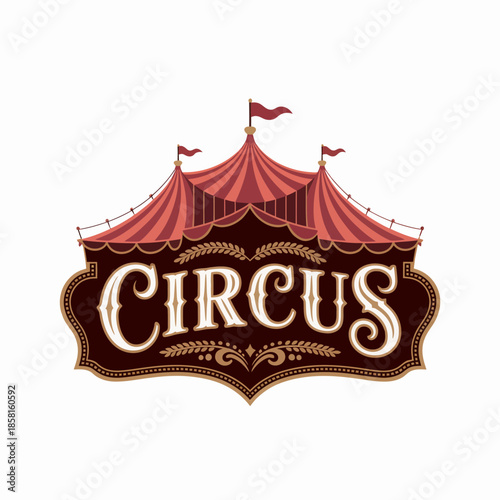 A charming vintage illustration of a circus tent, capturing the whimsical spirit and playful nostalgia of traditional circus performances and entertainment.