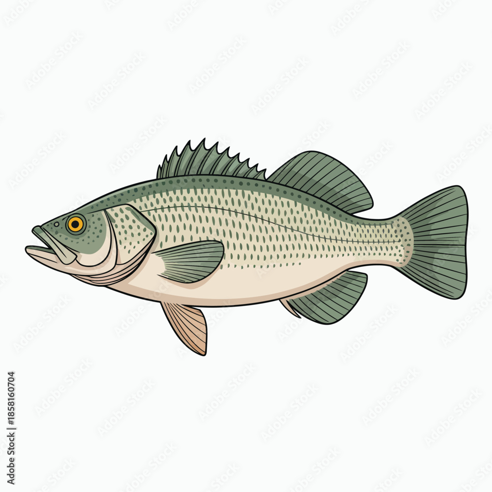 Obraz premium This detailed illustration features a largemouth bass fish, representing aquatic life and highlighting the beauty and diversity of nature's underwater wonders.