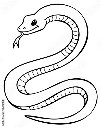 Illustration of a Slithering Snake with Forked Tongue and Stripped Body