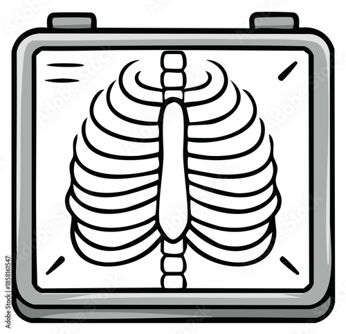 Chest X-Ray Image Showing Ribs and Spine on a Dark Background for Medical or Scientific Purposes