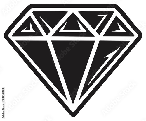 Black and white diamond shape illustration, gemstone symbol, value concept
