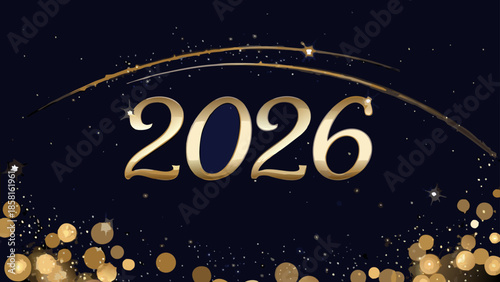 A celebratory image featuring the year 2026 in gold with sparkling accents and a dark blue background hue