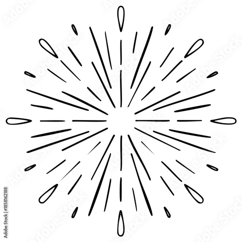 Hand-drawn starburst explosion with radiating lines and teardrop accents