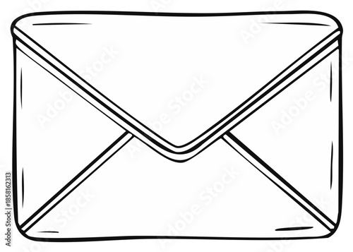 Simple hand drawn sketch of an unopened envelope with clean lines and black outline on white background