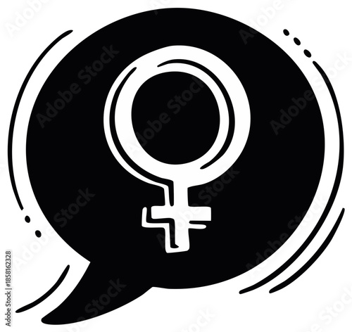 Vector Illustration of Female Symbol within Speech Bubble Representing Discussion, Gender Equality and Empowerment